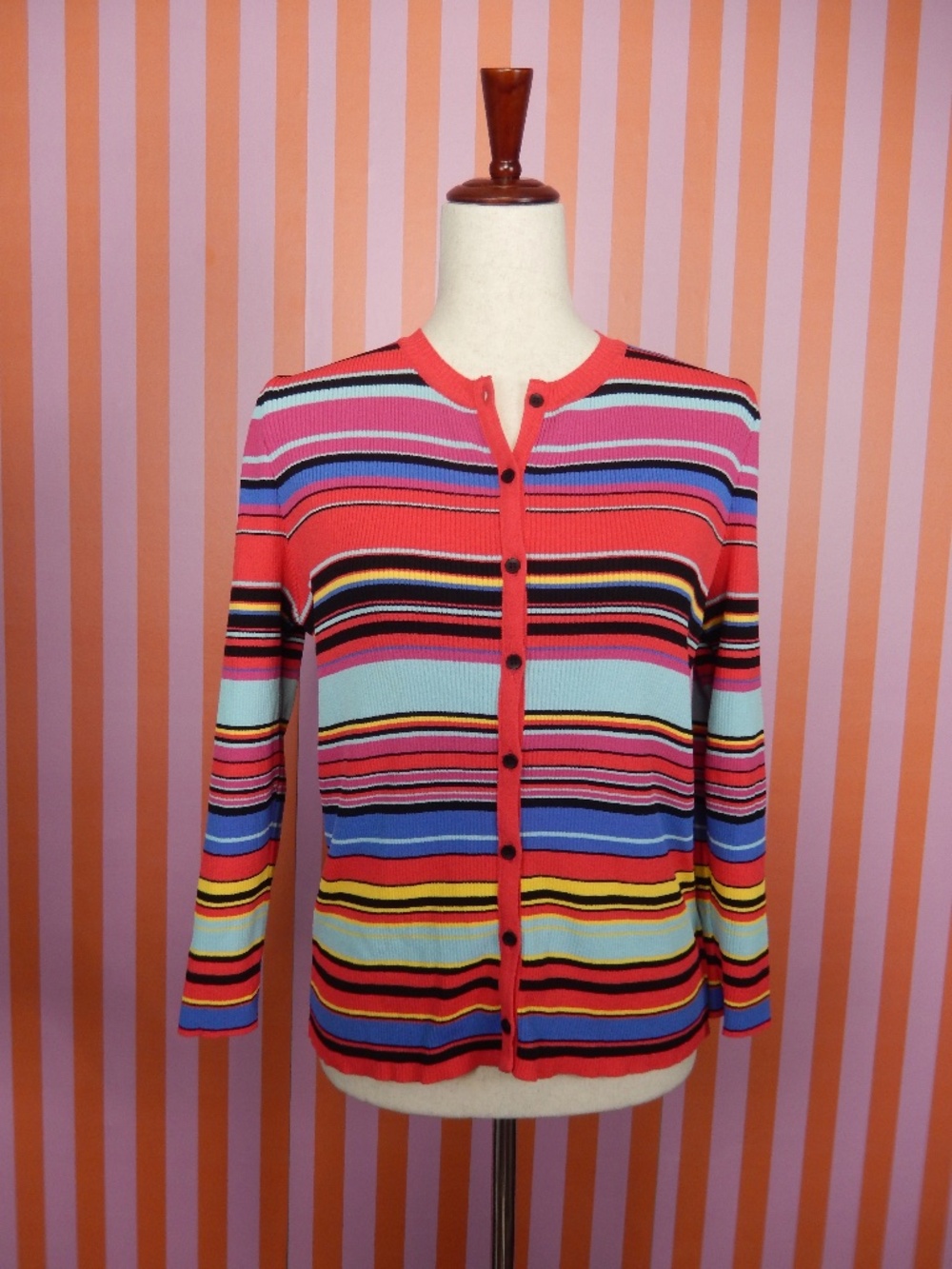 Aldomartins Anthropologie Hot Pink Colorful Viscose Striped Ribbed Sweater 10